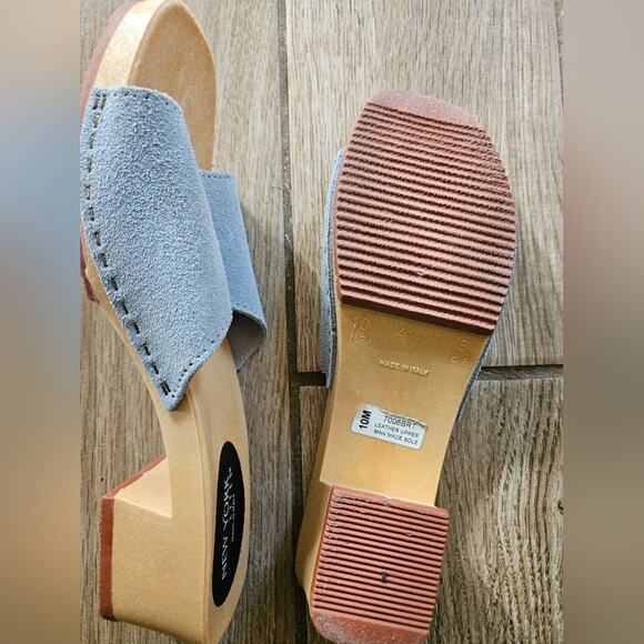 New York Lites wooden Sandal in gray suede leather sandals clogs  size 10 - Picture 12 of 17
